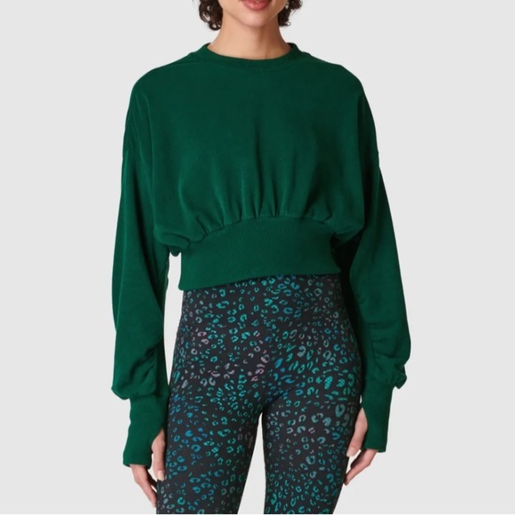 NWT Sweaty Betty Delight Luxe Fleece Pullover Sweatshirt Retro Green - Small - Picture 1 of 13